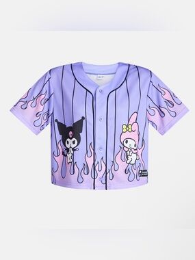 (436)My Melody and Kuromi Women’s Graphic Cropped Baseball Jersey,